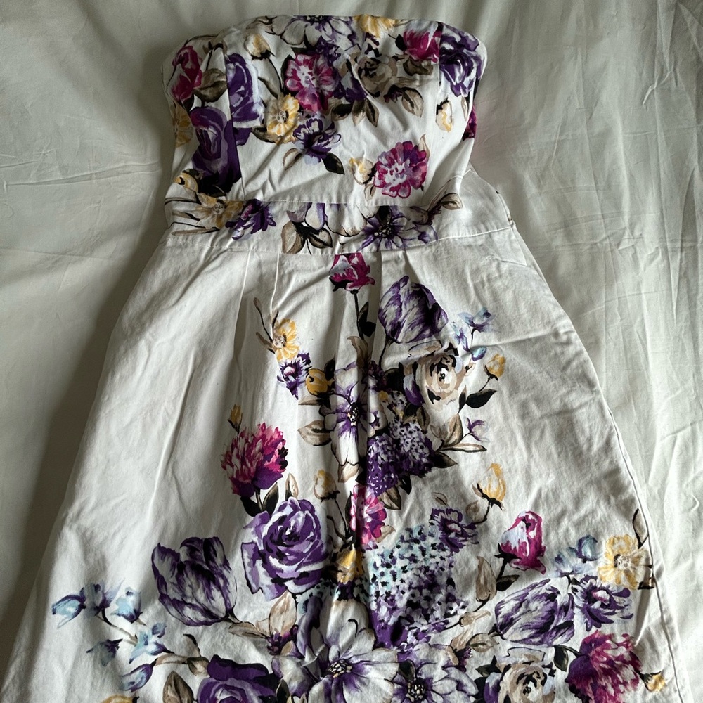 White House Black Market White Floral Dress with Purple & Pink Accents